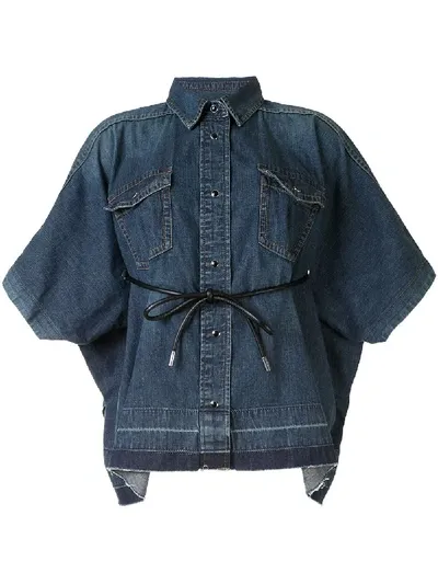 Sacai Tie-waist Denim Shirt In Blue