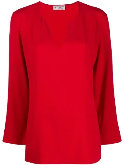 Alberto Biani V-neck Loose-fit Blouse In Red