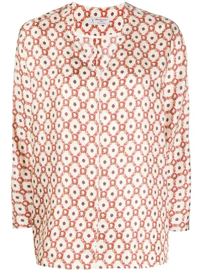 Alberto Biani Geometric-print Silk Blouse In White