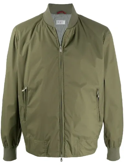 Brunello Cucinelli Zipped Bomber Jacket In Green