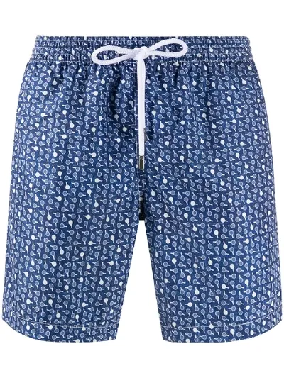 Barba Tennis Motif Swim Shorts In Blue