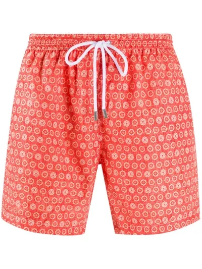 Barba Floral Print Drawstring Swim Shorts In Orange