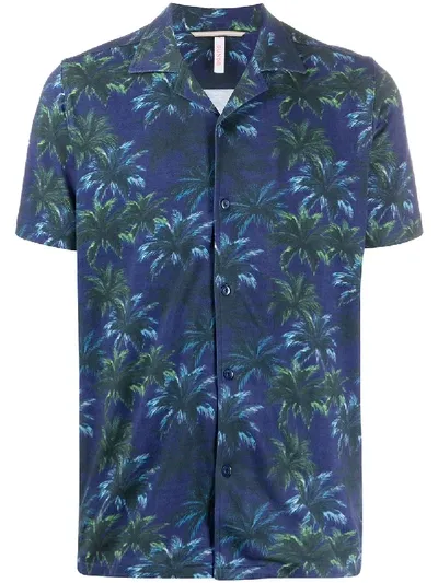 Sun 68 Palm Tree Print Shortsleeved Shirt In Blue