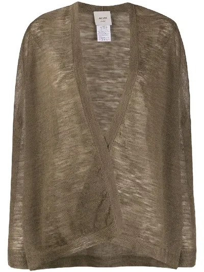 Alysi Semi-sheer Open Front Cardigan In Brown