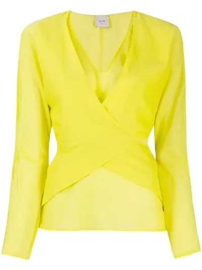 Alysi Wrap-style Front Back Tie Blouse In Yellow