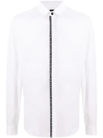 Just Cavalli Logo Print Concealed Placket Shirt In White