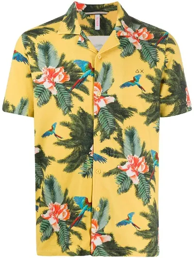 Sun 68 Tropical Floral Print Shortsleeved Shirt In Yellow