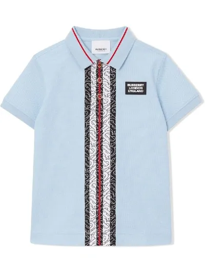 Burberry Babies' Poloshirt Mit Monogramm In Blue