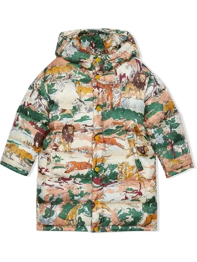 Gucci Kids' Children's Feline Delight Print Nylon Jacket In Green