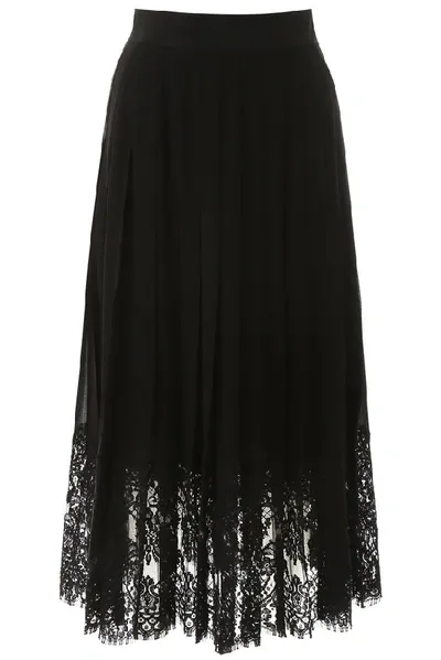 Dolce & Gabbana Pleated Lace Midi Skirt In Black