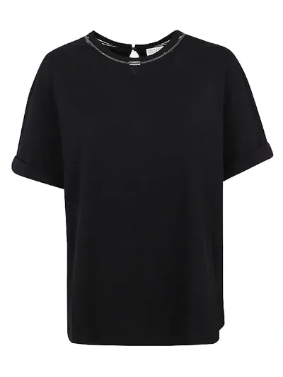 Brunello Cucinelli Embellished Neckline T-shirt In Black