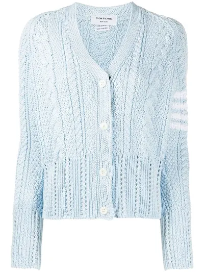 Thom Browne 4-bar Knitted Cardigan In Blue