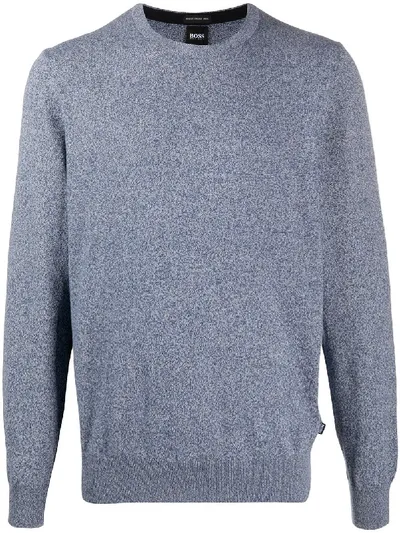 Hugo Boss Speckled Cotton Jumper In Blue