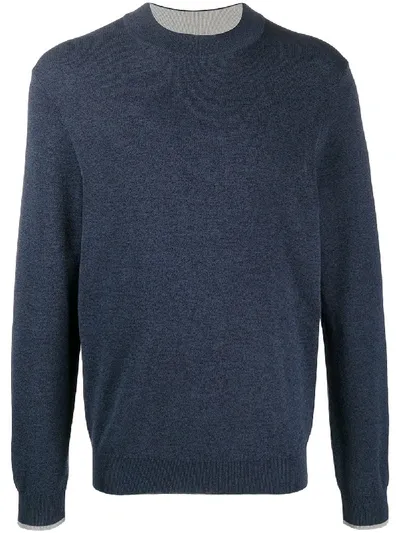 Hugo Boss Speckle Cotton Jumper In Blue