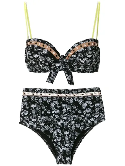 Amir Slama Margarida Printed Bikini Set In Black