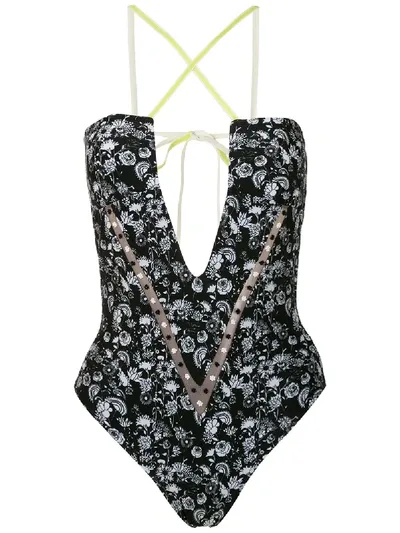 Amir Slama Margarida Printed Swimsuit In Black