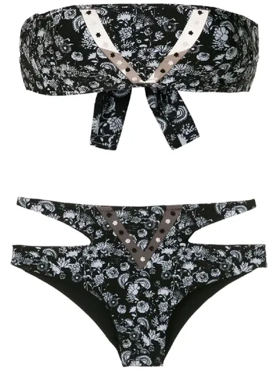 Amir Slama Margarida Printed Bikini Set In Black