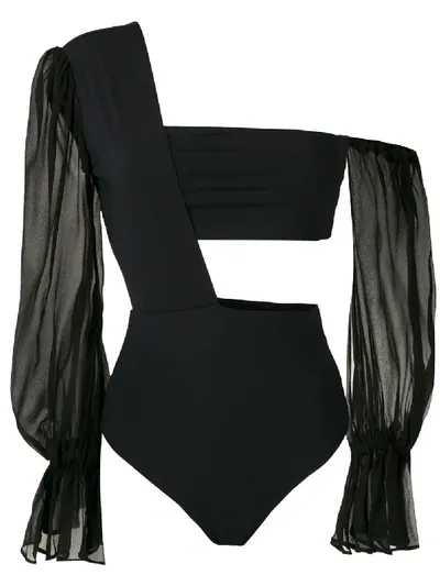 Amir Slama One Shoulder Bodysuit In Black