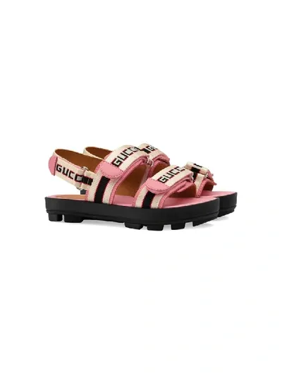 Gucci Kids' Sandalen Mit Web In Pink