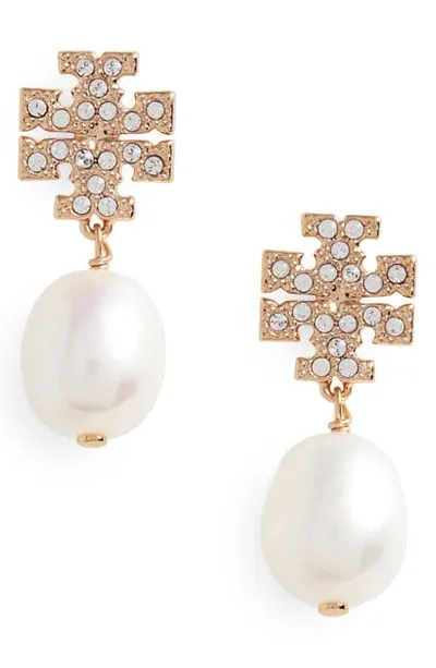 Tory Burch Kira Baroque Pearl Drop Earrings In Tory Gold