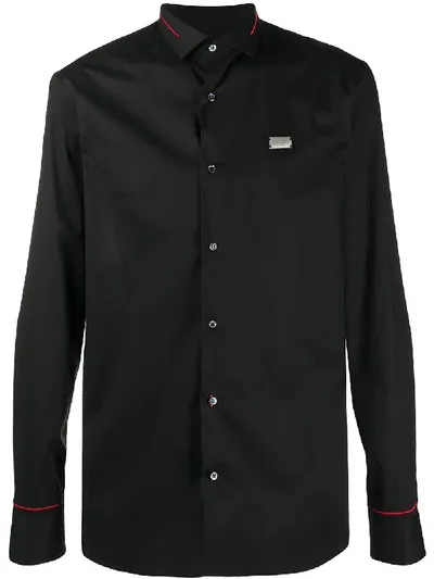 Philipp Plein Contrast Stitch Long Sleeve Shirt In Black