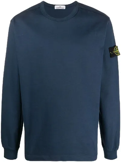 Stone Island Crew Neck Logo Patch Sweater In Blue