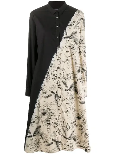 Suzusan Botanical-print Shirt Dress In Black