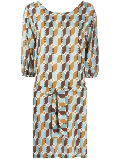 Altea Belted Geometric-print Dress In Blue