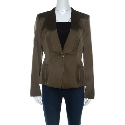 Pre-owned Escada Olive Green Silk Satin Tailored Blazer M