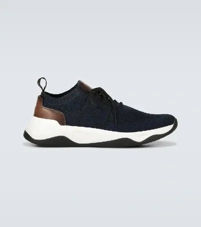 Berluti Shadow Knit Leather-trimmed Mesh Trainers In Blue