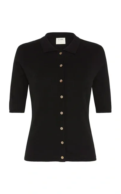 St Agni Chieko Cotton-jersey Polo Shirt In Black