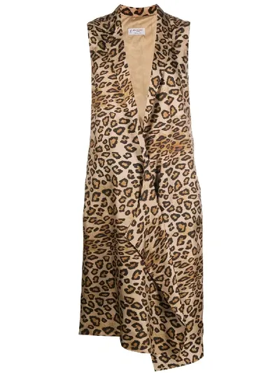 Alberto Biani Leopard Print Sleeveless Coat In Neutrals