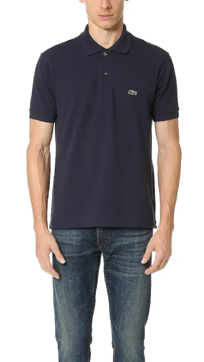 Lacoste Slim-fit Rainbow Logo Stretch Cotton Pique Polo In Navy