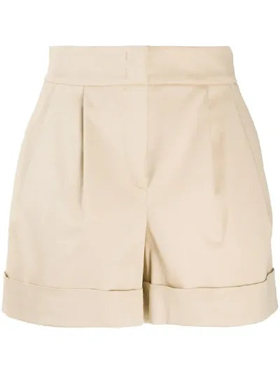 Alberta Ferretti High Waist Cotton Gabardine Shorts In Neutrals