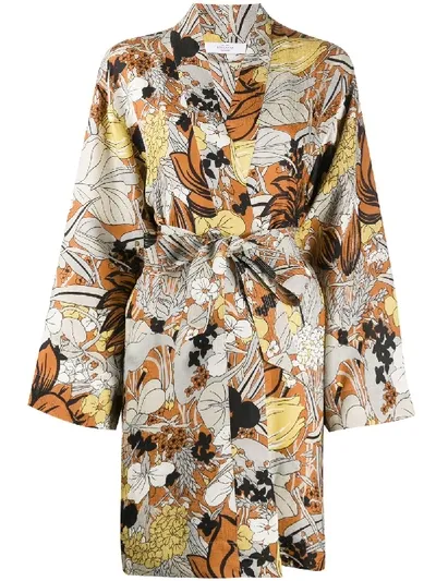 Roseanna Foliage Print Kimono In Brown