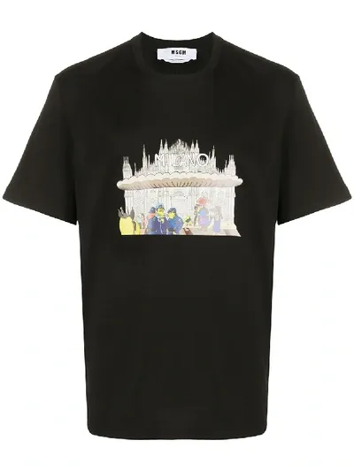 Msgm Milano Print Short-sleeve T-shirt In Black