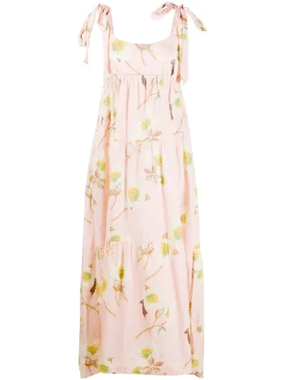 P.a.r.o.s.h Rose Print Tiered Dress In Pink