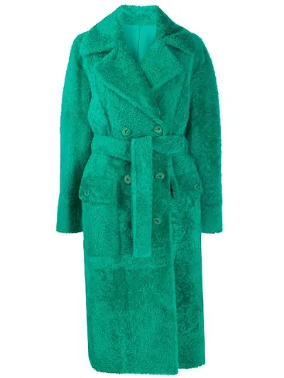 Drome Curly-effect Long Coat In Green