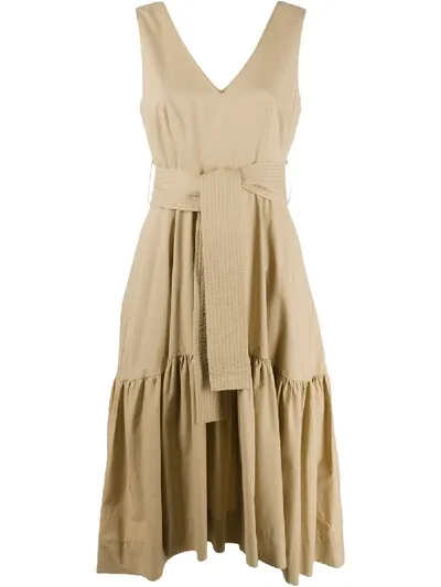 P.a.r.o.s.h Tie-waist Midi Dress In Neutrals