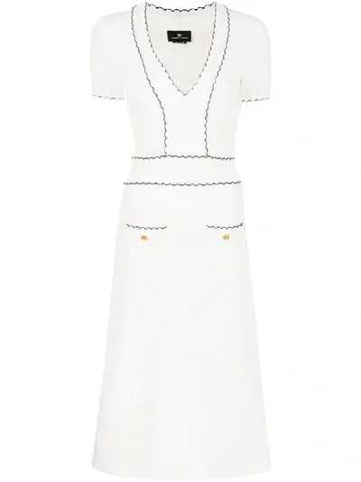 Elisabetta Franchi Contrast-trimmed Knitted Dress In White