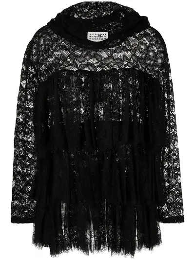 Mm6 Maison Margiela Floral Lace Hooded Blouse In Black