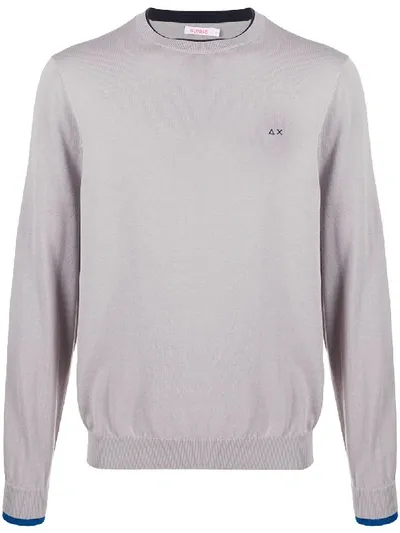 Sun 68 Contrasting Trim Crew Neck Jumper In Grey