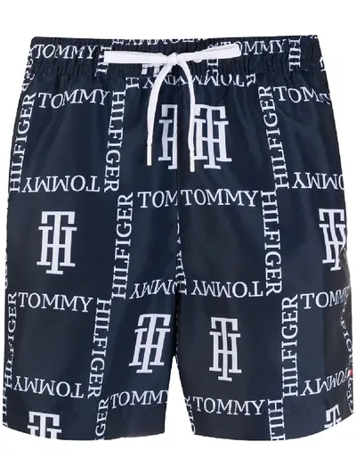 Tommy Hilfiger Badeshorts Mit Monogramm-print In Blue