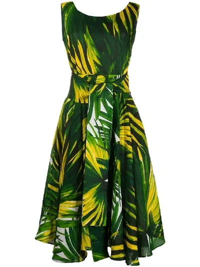 Samantha Sung Aster Leaf Print Dress In Green