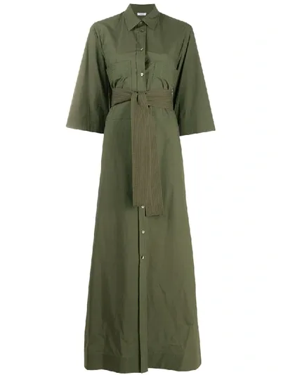 P.a.r.o.s.h Belted Flared Maxi Dress In Green