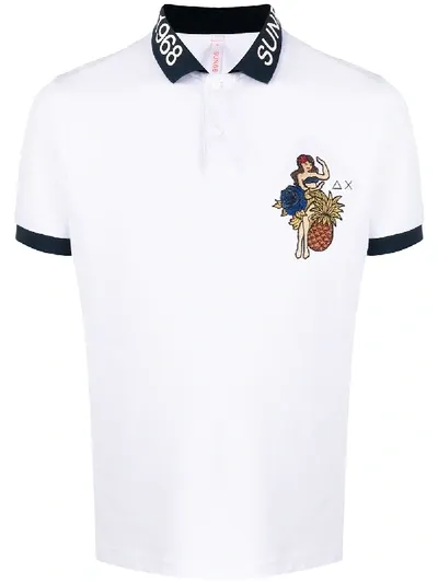 Sun 68 Printed Collar Polo Shirt In White