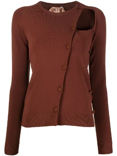 N°21 Asymmetric Cardigan In Brown