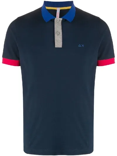 Sun 68 Contrast-trim Polo Shirt In Blue