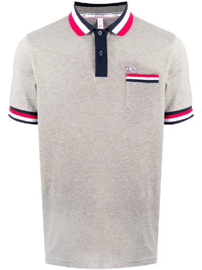 Sun 68 Contrast-stripe Polo Shirt In Grey