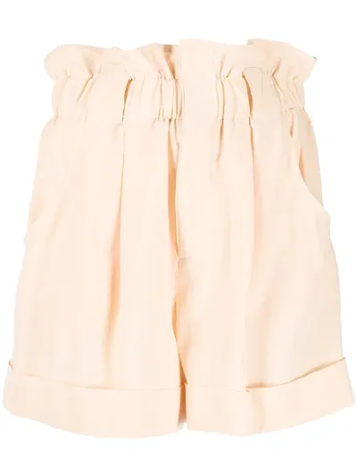 Fendi Silk Paperbag Shorts In Neutrals